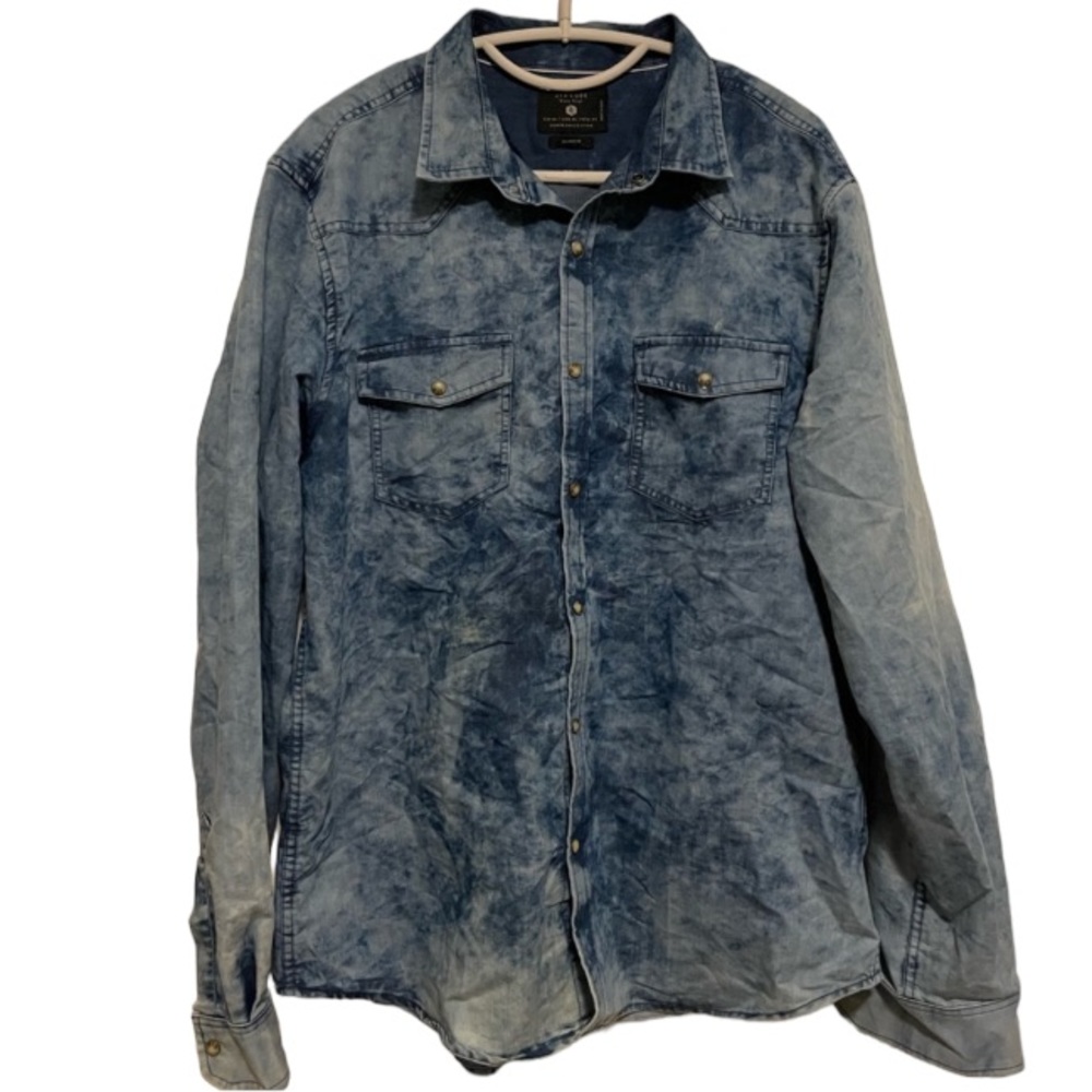Zip Code by Ricky Singh Denim Collection Slim Fit Button Down Shirt Size XL